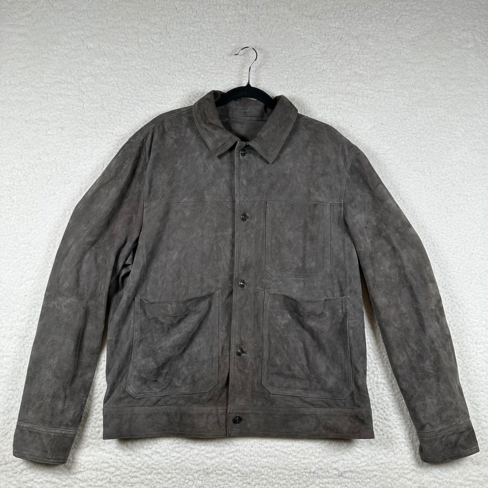 MNG Suede Chore Jacket Mens Goat Leather Button Front XL Gray Minimalist Trucker